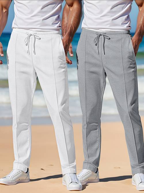 2 adet erkekler i̇çin nefes alabilen waffle desenli düz paça spor pantolon - elastik bel ve i̇pli, tüm mevsimler için esnek jogger yoga, yürüyüş, golf, plaj & günlük kullanım ( & lacivert), aktif giyim, düz paça pantolonlar, yumuşak kumaş