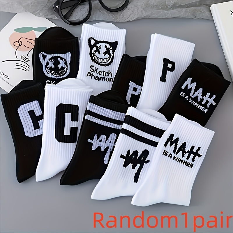 Image of Random 1 Pair Women's Knee-length Socks, Cartoon Print, Fabric, 98% Fiber, 2%, Hand Washable And Dry