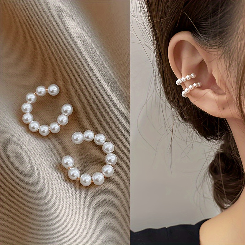 

Elegant Faux Pearl Clip-on Earrings For Women - No Piercing Required, Everyday & Party Wear