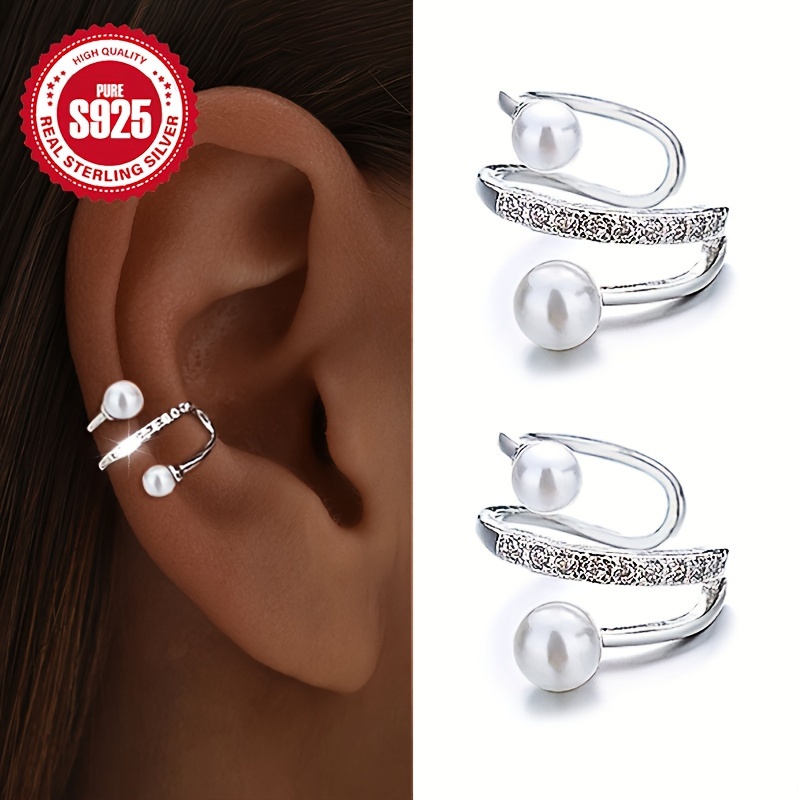 

A Pair Of S925 Sterling Silver Pearl Inlaid Zirconia Clip-on Earrings, Elegant And , Suitable For Wear And Vacations, Hypoallergenic, Weighing 2g.