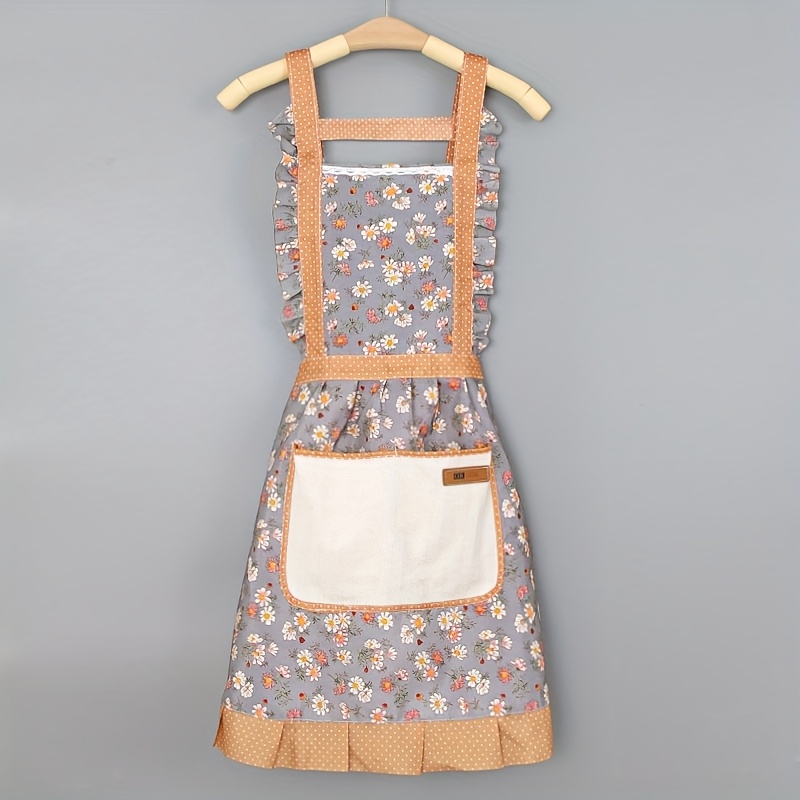 TEMU 1 tablier de princesse en dentelle florale avec poche à mouchoir - Et, parfait pour le nettoyage de , du salon et de bain | Disponible et vert,