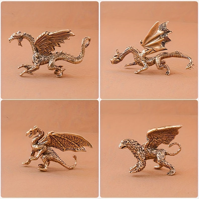 TEMU Collectible Figurines ,4 Vintage Brass Dragon Ornaments, Exquisite Flying Dragon, , Dragon Brass Ornaments, Exquisite Brass Ornaments, Suitable