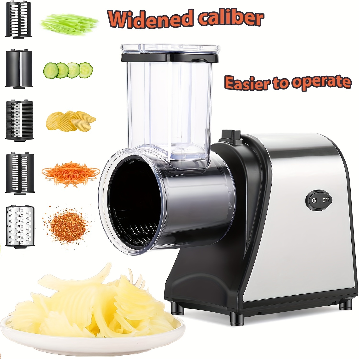 

Electric Cheese Grater, 250w Electric Slicer With Feed Chute, 5 Attachments, Stainless Steel, Bpa-free, Salad Maker For Home Kitchen Use, Electric Salad Machine For Cheeses, Fruits, Vegetables