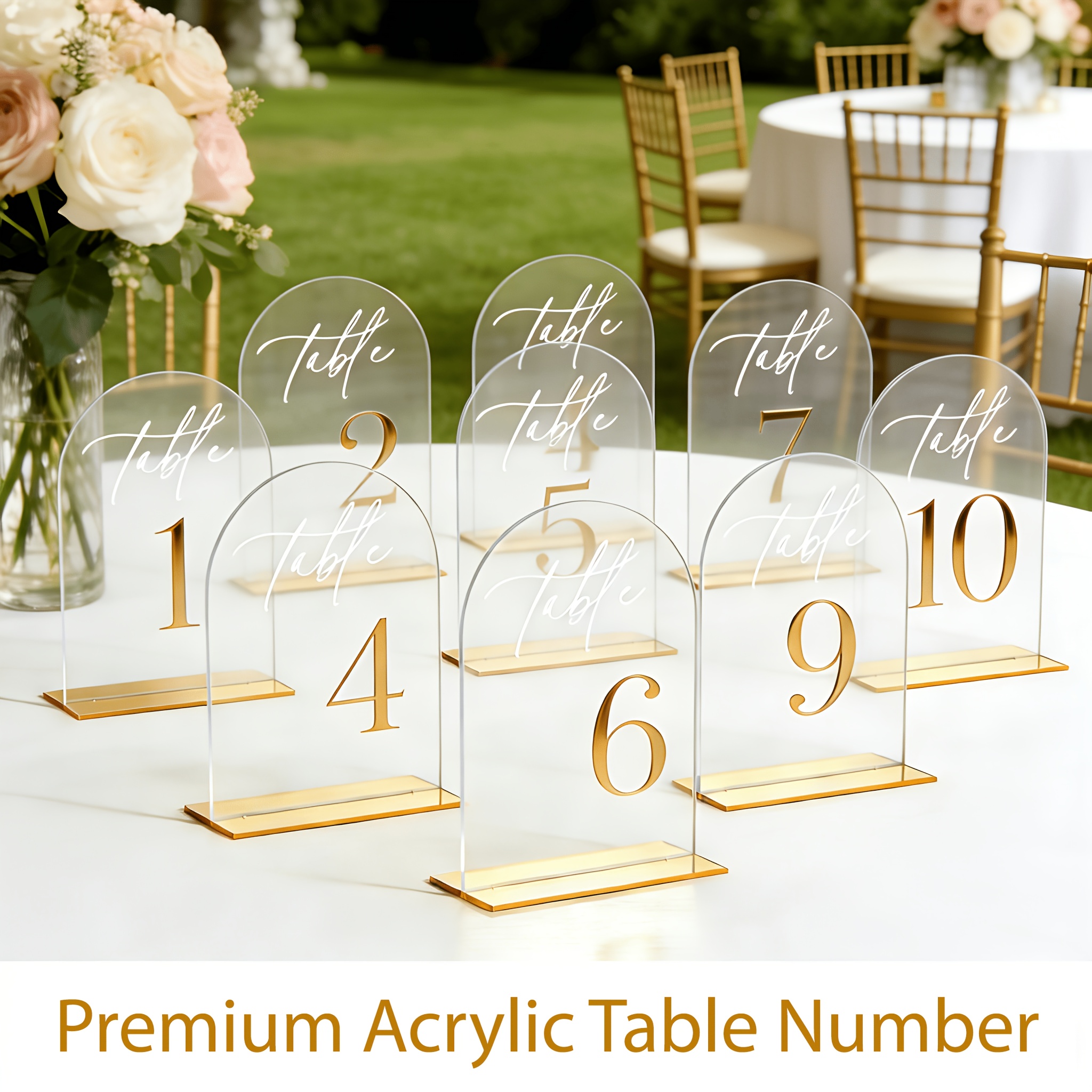 Image of Golden Acrylic Wedding Signage, Suitable For Restaurants, Events, Parties, Gatherings, Team Building, 1 Digit Circular Table Number Plates, Restaurant Banquet Decoration Table Number Plates
