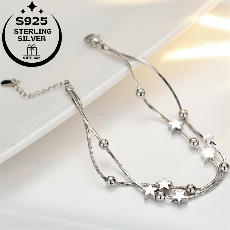 925 Sterling Silver Double Layer Star Charm Bracelet