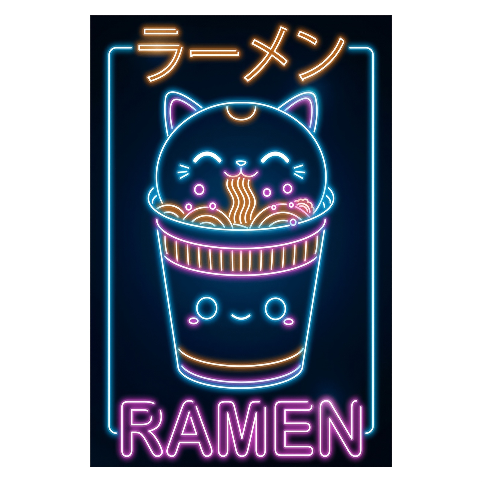 TEMU 1 Stück Retro Nudel-Katze Leinwand-Wandbild – 30x45 cm Neon-Schild-Deko mit verspieltem Ramen- und Katzenmotiv für Bars, Cafés, Restaurants,