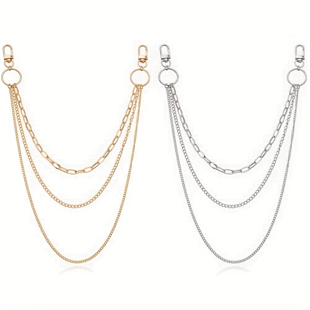 Image of 2pcs Pieces Stainless Steel Belt Chains Suitable For - Retro Hip Hop Wallet/pants Chains, Pocket Chains Compatible For Wallet, Jeans, Belt, Handbag Accessory (style)