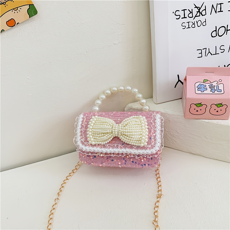 Sequin Pearl Bow Crossbody Bag, For Stylish, Suitable For , Good Mouth Red Envelope Snack Bag