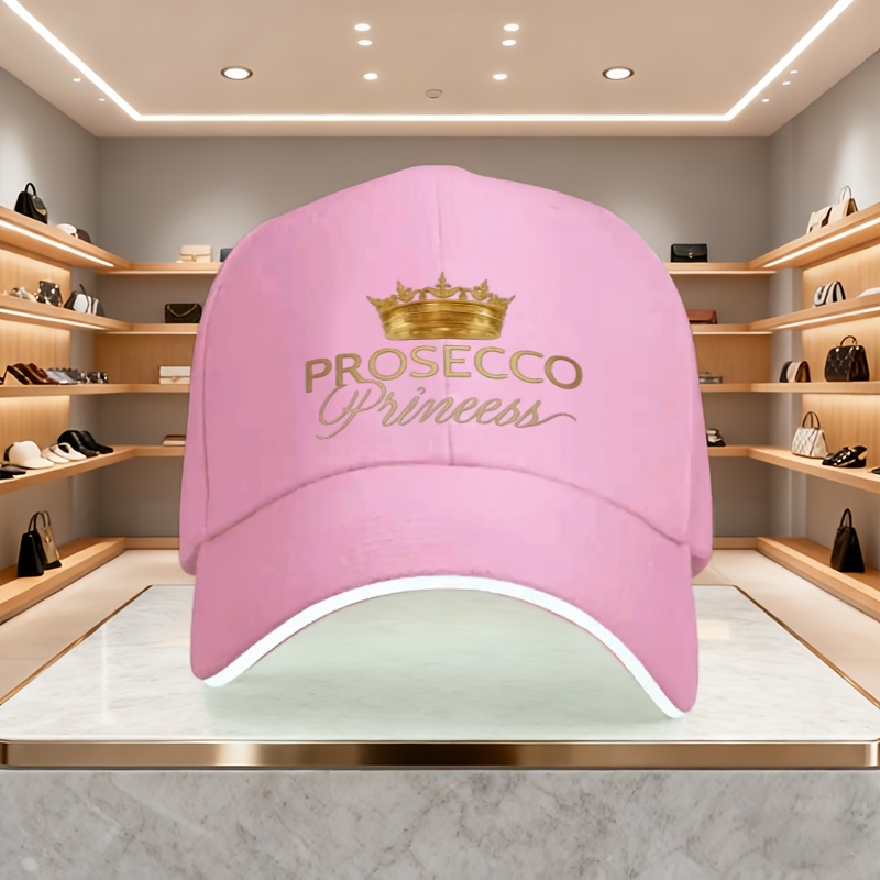 E-shop Verstellbare Baseballkappe, Hochwertiges Polyester Unisex Outdoor-Hut mit Prosecco-Prinzessinnen-Kronenprint, Leicht Atmungsaktiv für Sport,