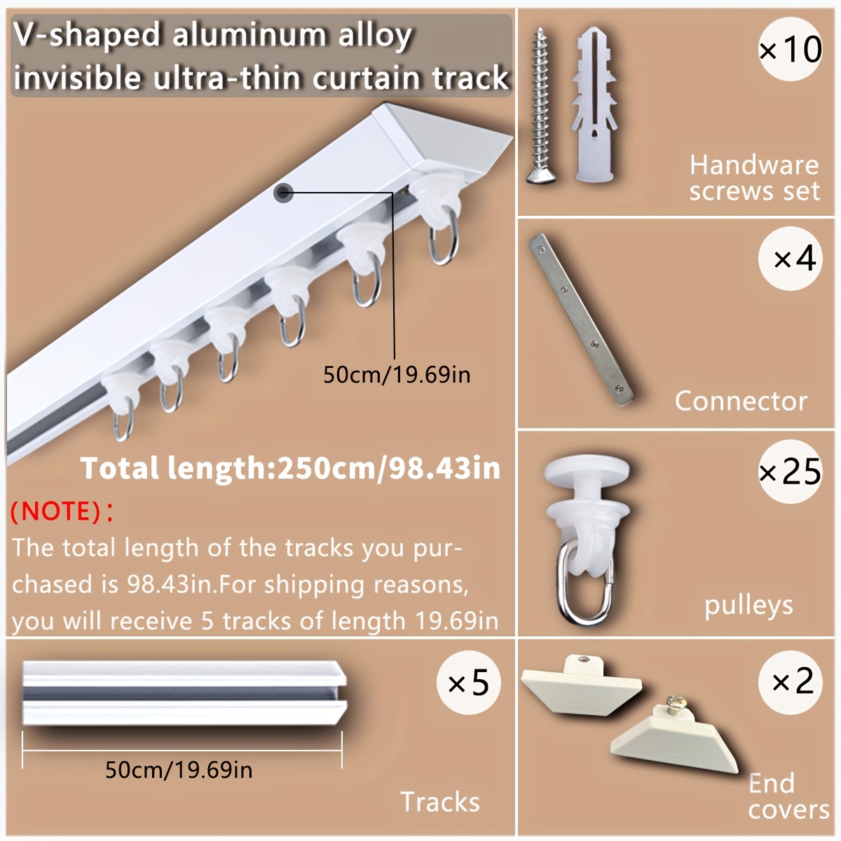 TEMU 1-set V-shaped Ultra-thin Silent Aluminum Curtain Rail (/wall & Ceiling Mount) - Anti-derailment & Rust-resistant For Bathroom/dorm With Curved