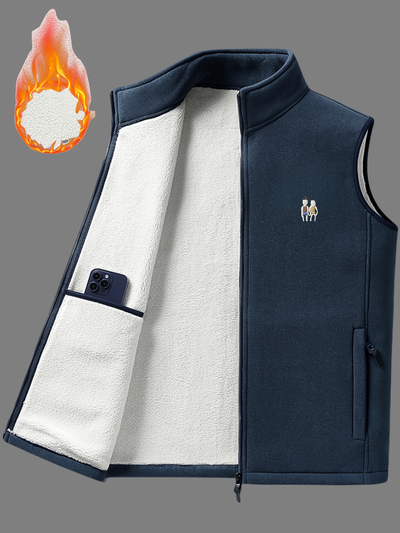 Men's Autumn Winter Casual Fleece-Lined Vest, Thickened Faux Blend Fleece Stand Collar Cardigan Vest for Outdoor and Home Wear, Warm Sleeveless Jacket Vest