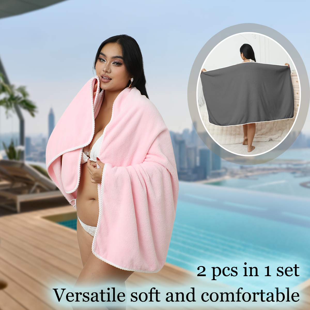 plus size bath towel wrap set soft absorbent quick dry spa Temu