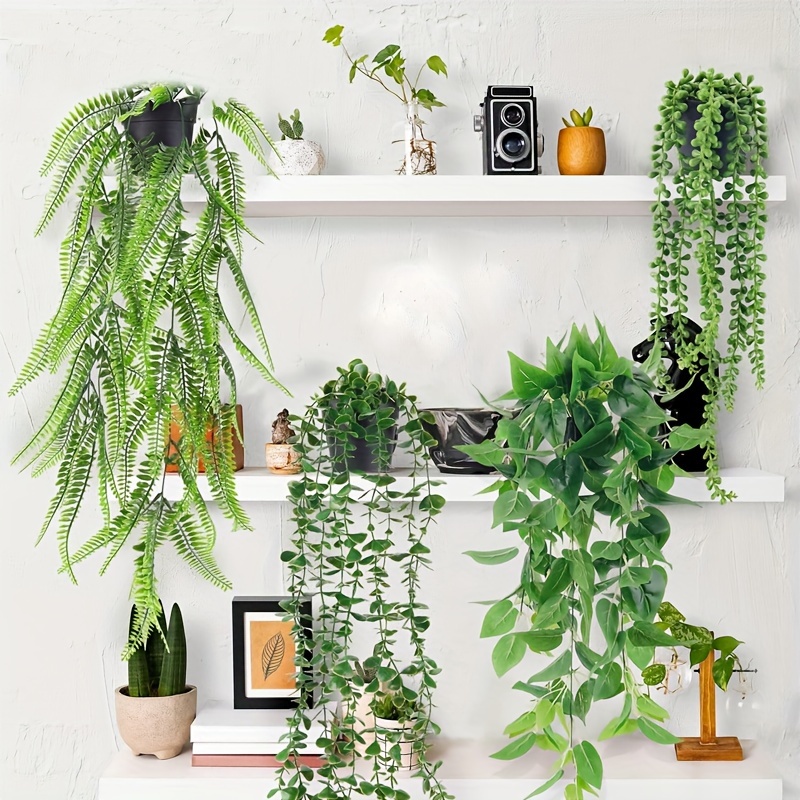 

6 Pack Fake Plants Hanging With Pots Artificial Eucalyptus Vines Faux Hanging Plants Indoor For Room Wall Shelf Outdoor Decor