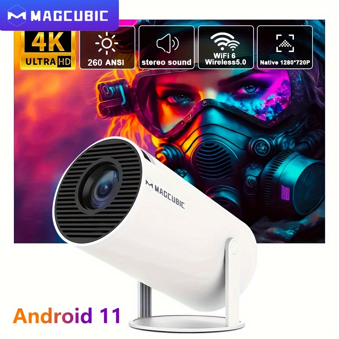 

Magcubic 4k Projector With 11.0 - H713, -g312, Dual Wifi & Wireless 5.0, 3d-ready, Auto Correction, Remote Control, 1280x720p Hd, 50, 000 Hrs , For Home Theater, Us Plug