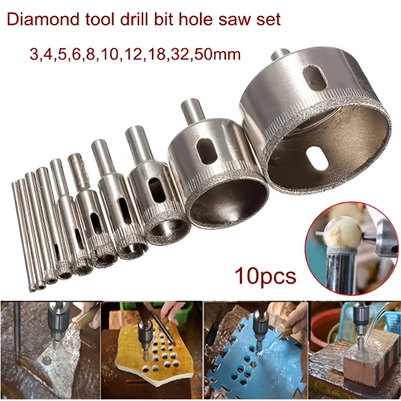 

10pcs Diamond-coated Tile Drill Bit Set - Marble, Glass, Ceramic & Porcelain - Cutter Kit For Power Tools