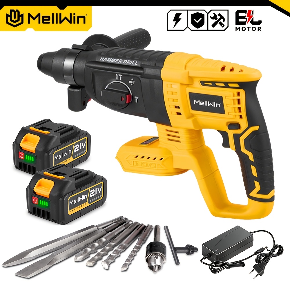 Image of Brushless Electric Hammer Drill, Cordless 4-speed Impact Rotary Drill, 26mm With Drill Bit, Suitable For Drilling Concrete,, Brick And Wood Home Decoration Industrial Scenes