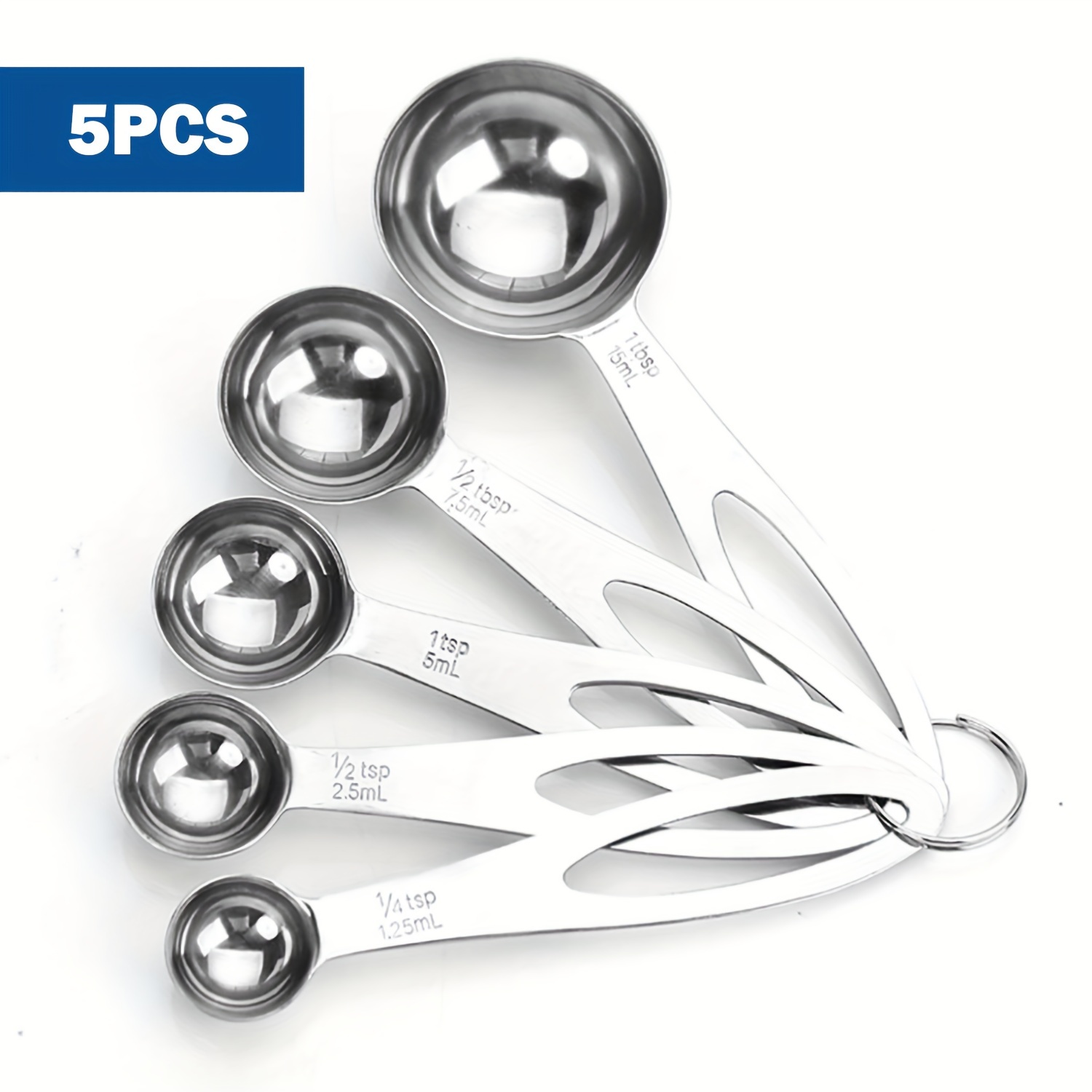 Image of 5pcs Stainless Steel Measuring Spoon And Cup Set, Suitable For Coffee, Seasoning, Kitchen Cooking Tools - Ideal For Measuring Dry And Liquid Ingredients - Perfect For Spice Jars