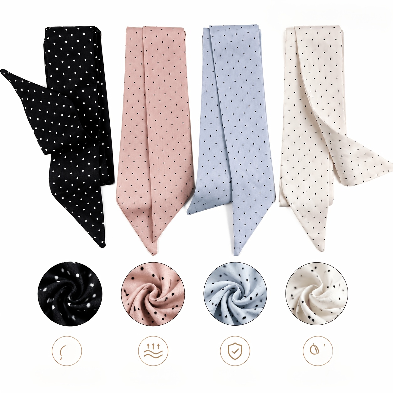 TEMU 4-pack Of 4 Polka Dot Slim Long Scarves For Hair Ties, Bags, Ribbons, Belts, Niche Vintage Style