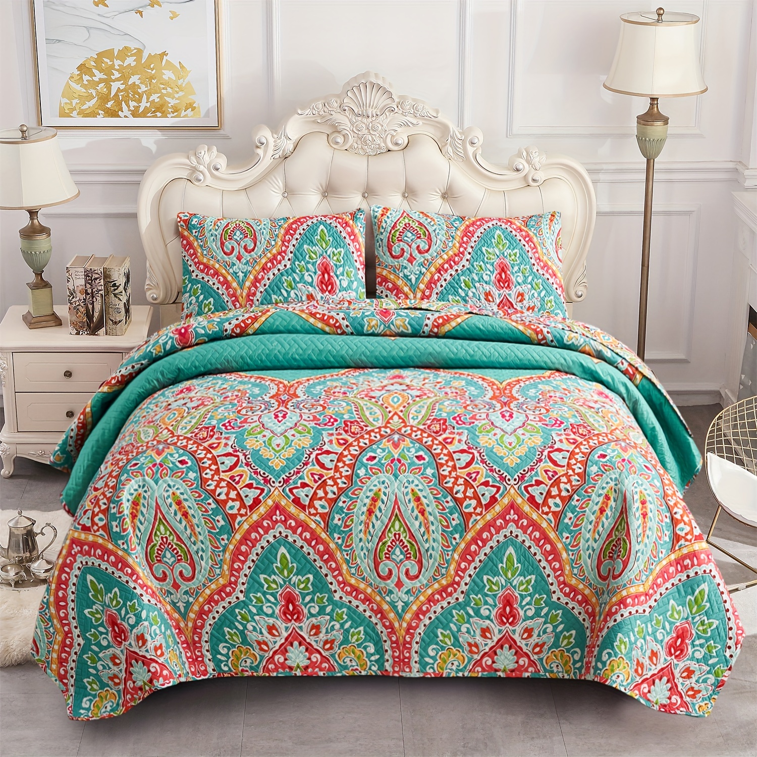 

3-pcs Boho Floral Bedspread Set (1*bedspread + 2*pillowcase Without Filler), Soft Breathable And Comfortable Bedding Bedspread Coverlet Set Queen&king For All Season Fits Any Decro