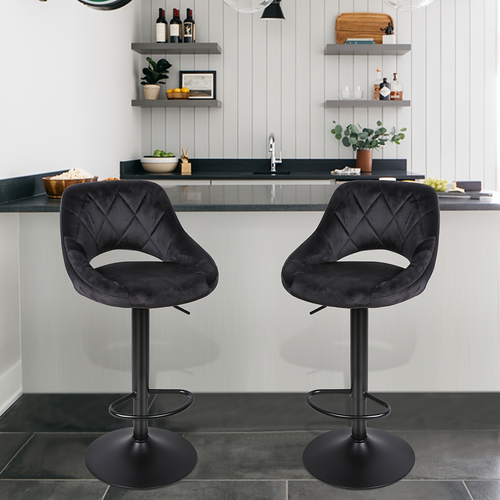 TEMU Stools Set Of 2, Counter Height Bar Stool Chairs Island Stools, Adjustable Swivel Modern Stool Chair Upholstered Barstools For Bar Kitchen