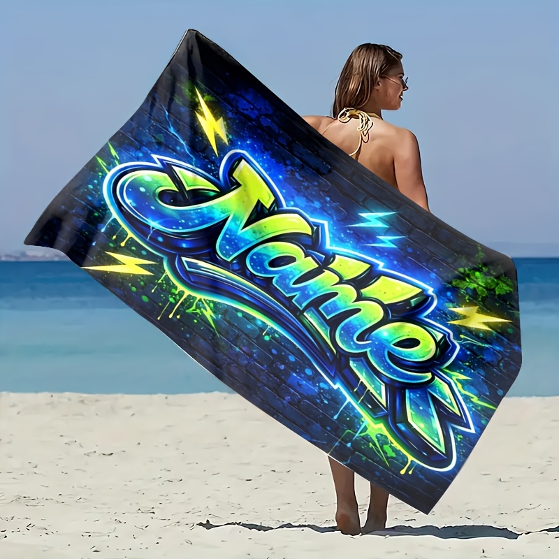 TEMU 1pc Customizable Graffiti Style Beach Towel, Gradient Lightning Print Quick-dry Microfiber Bath Towel, Suitable For Holidays, Birthdays, Gifts