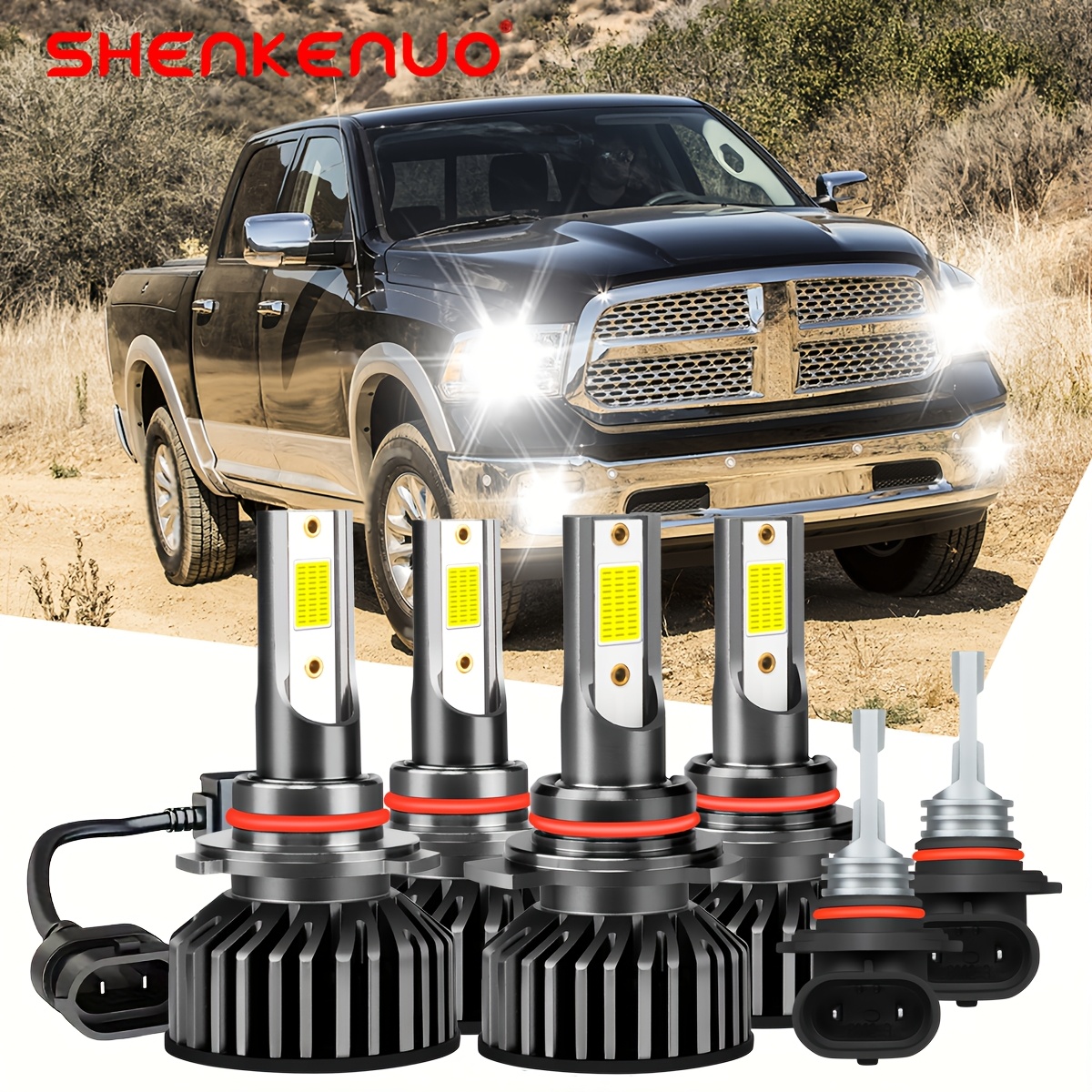 TEMU For 1500 2500 3500 2013-2015 With Projector 6pcs 6000k White Led Headlight &fog Bulbs Combo, Car Accessories For