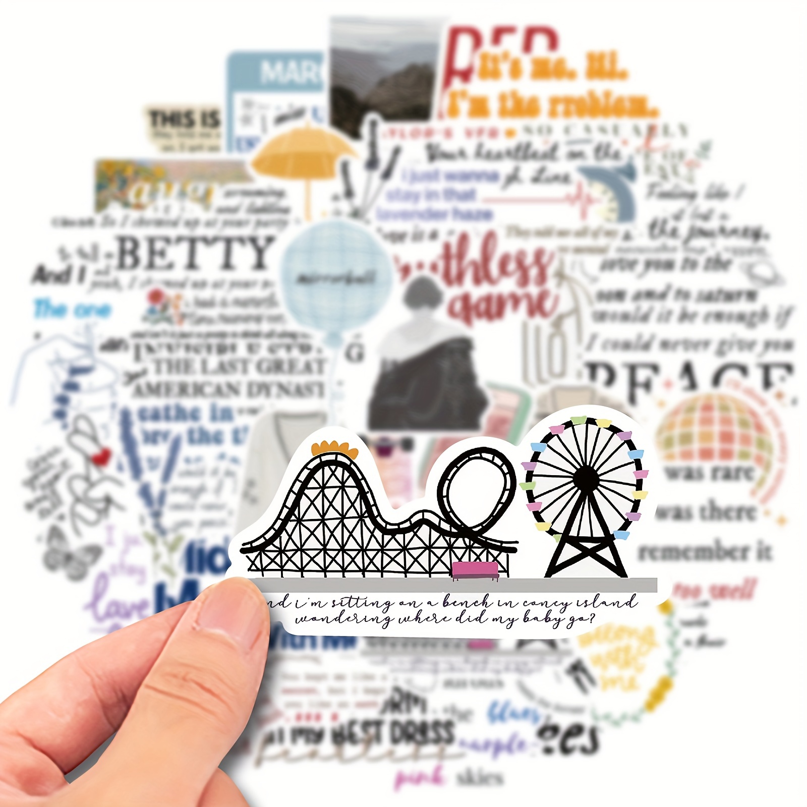 Image of 50pcs Concert Lyrics Sticker Decoration, Vinyl Sticker Suitable For Laptop, Skateboard, Water Bottle, Car