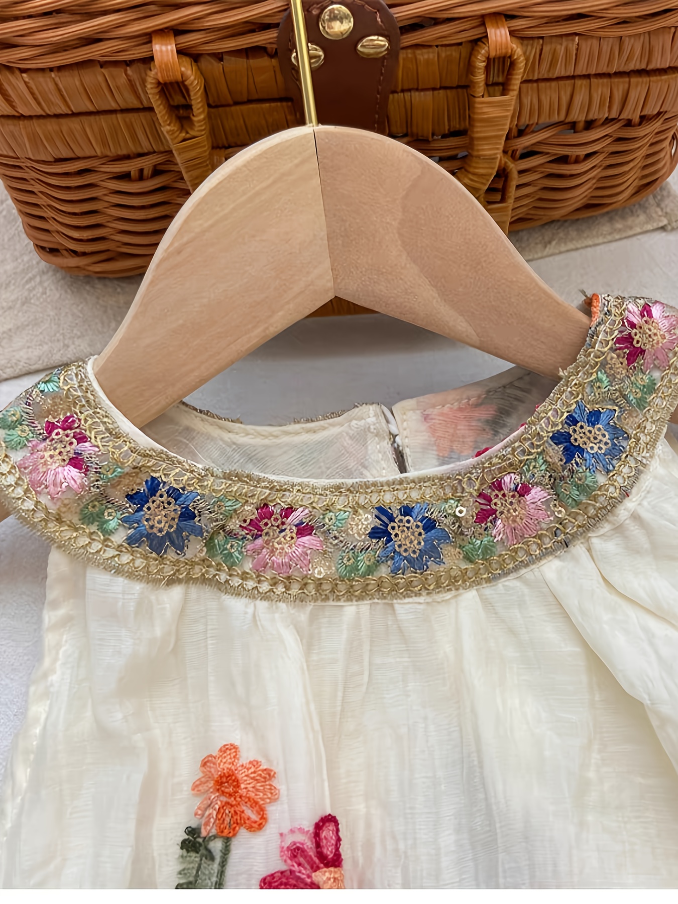 Bohemian Style Summer Dress with Embroidered Flowers, Sleeveless Mesh Overlay For, Perfect for Casual Outings Or Vacation, Lightweight Princess Dresses for Little