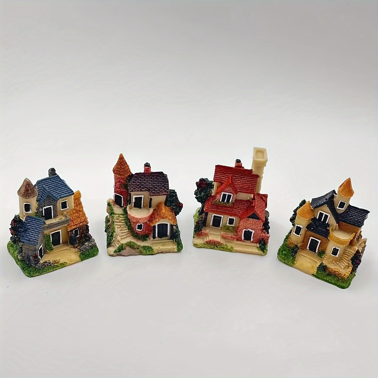 Image of 4pcs Miniature House Fairy Garden Micro Landscape House Bonsai Glass Container Crafts Ornaments Additions Home Decoration Resin
