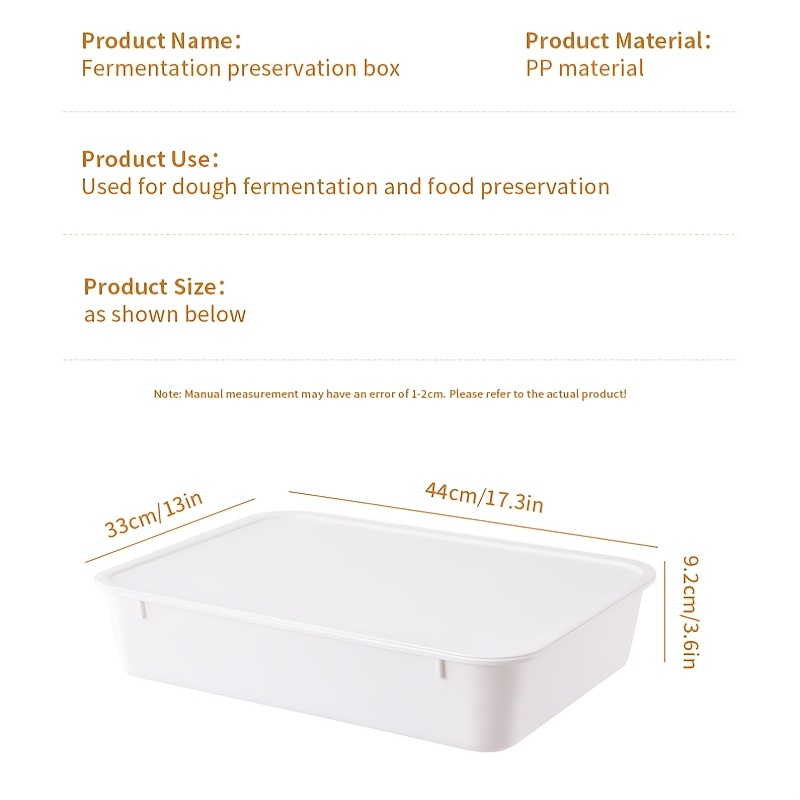 1 Plastic Dough Box, Food-grade Pizza Dough Proofing Container, Bread Storage Bowl, Baking Cake Box, Fermentation Box, Rectangular Dough Box - Stackable, White Dough Box, Durable, Not Dishwasher Safe