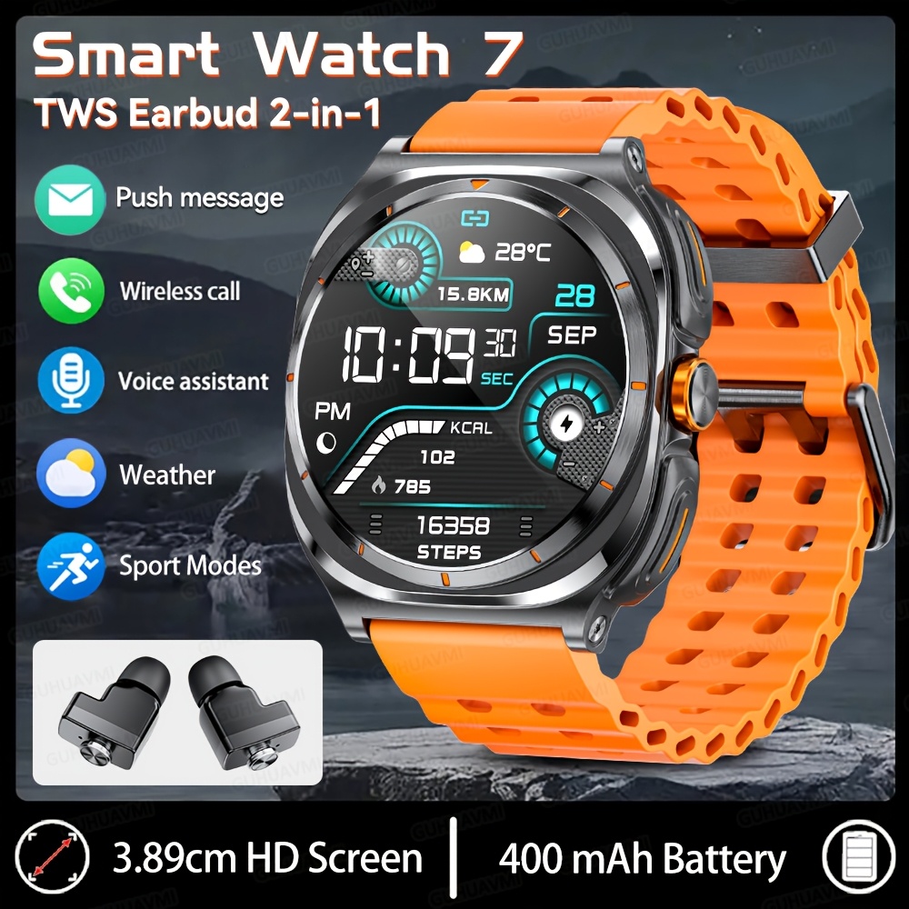 Image of Guhuavmi 2025 's Outdoor Watch 7 Ultra, Built-in Earphones, 3.89cm Hd Screen, Hifi Sound Effects, Hidden Earbud Design, Wireless Calling, Nfc Access Control Smart Watch, Sports Music Watch For Women