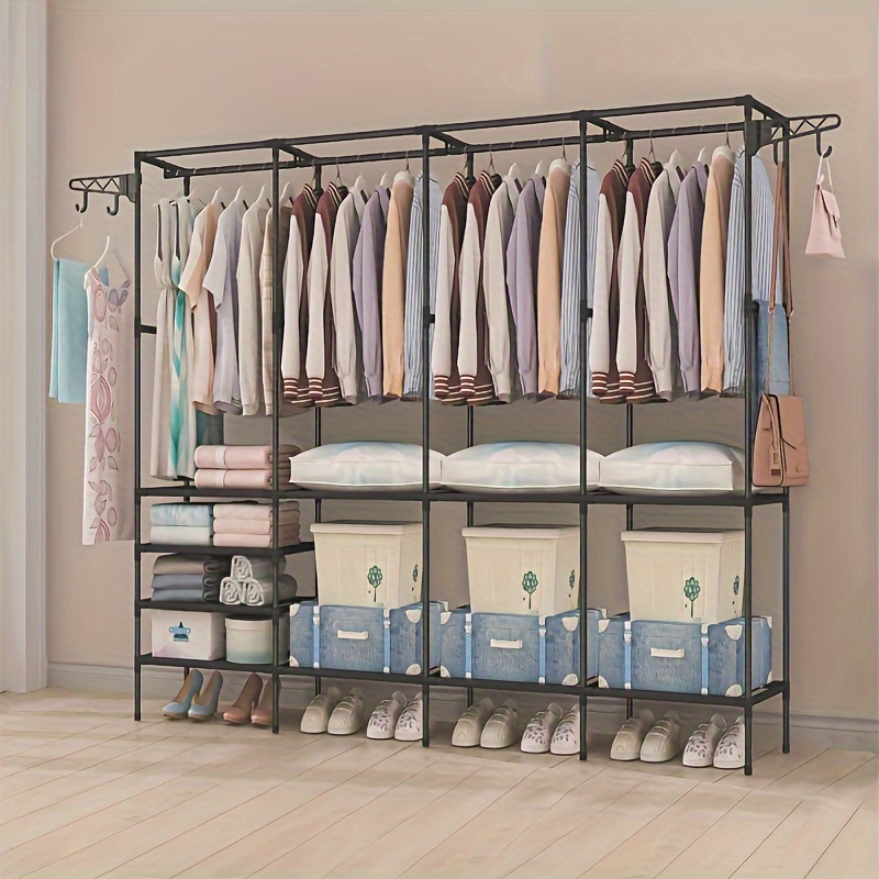 

Armoire Portable Extra Large avec 3/4 Rangées, Porte-Vêtements en Métal , Organisateur de Placard Ajustable avec Plusieurs et Étagères, Rangement pour Vêtements, Indépendant, Stockage