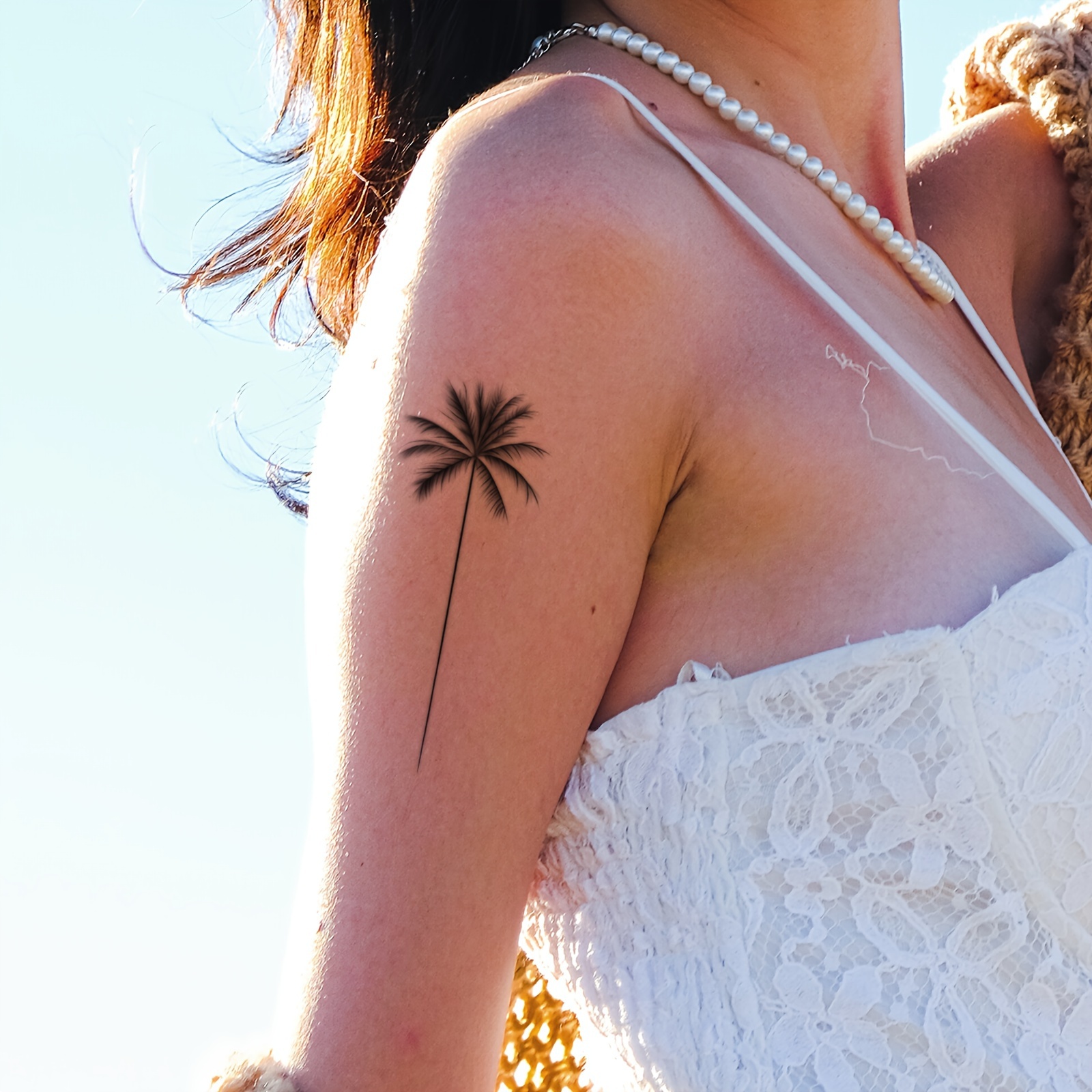 

1pc, Premium Minimalist Palm Tree Temporary Tattoo Sticker, Waterproof And Sweat-resistant, Beach-inspired Body Art, Lasts 1-3 Days, Easy Application For All Skin Types