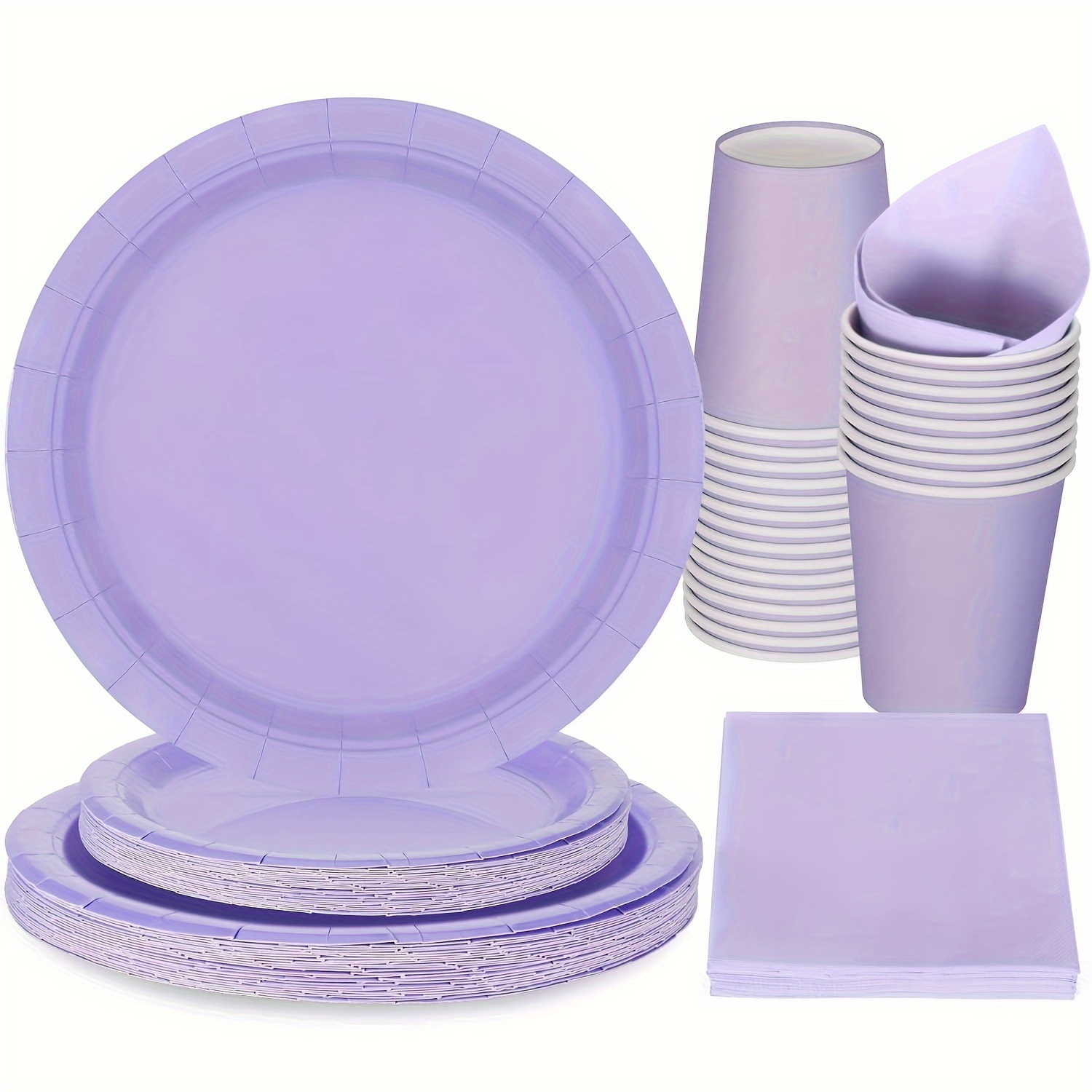 

Elegant Purple 68-piece Tableware Set - Disposable Plates, Cups & Napkins For Parties, Weddings, Birthdays - Serves 16 Guests Party Plates And Cups And Napkins Sets Tablecloths Round Tables