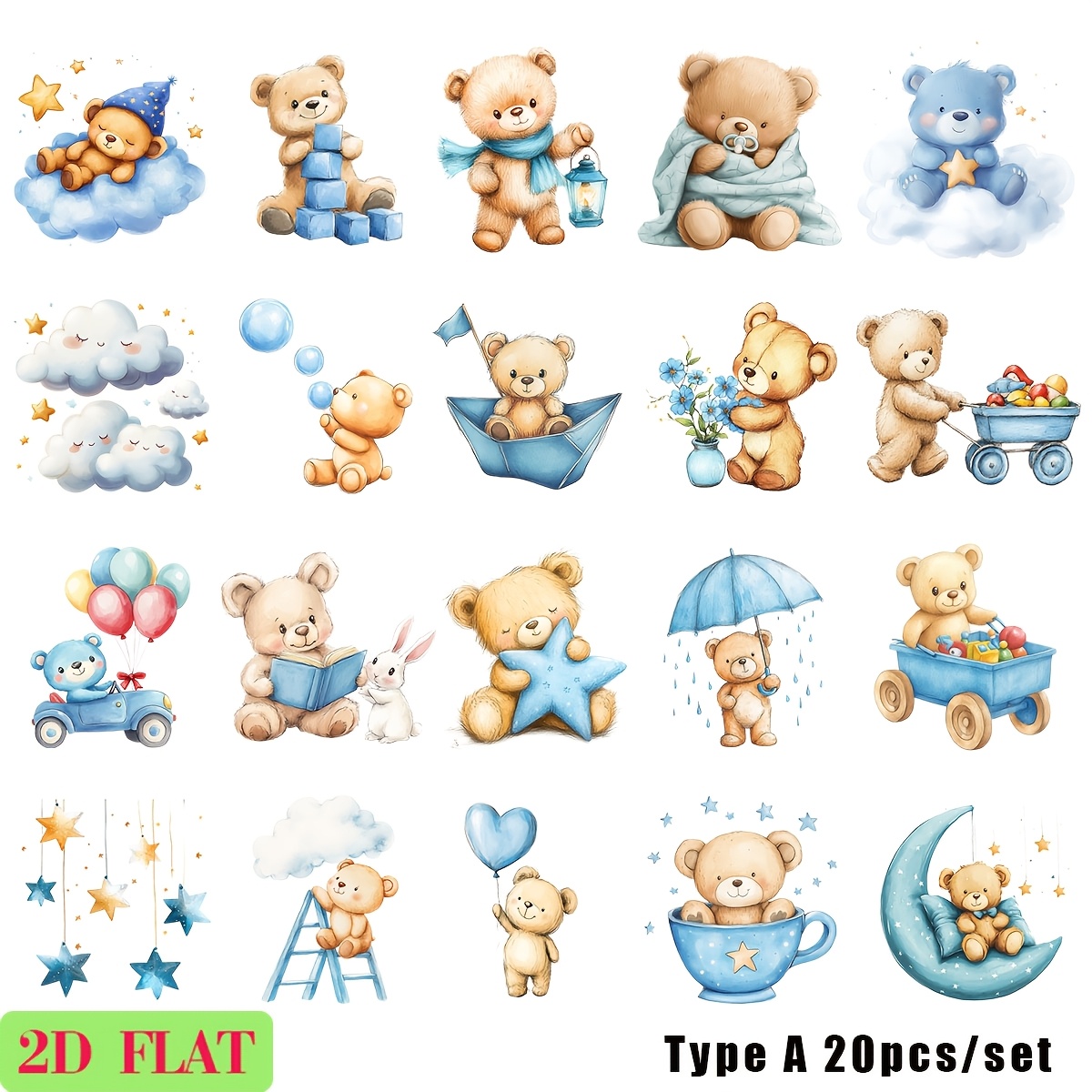 20pcs/set Handmade Creative Bear Series 2d Flat Stickers, Suitable For Trash Journal Notebook Decoration Hand Account Cutting Album Stickers