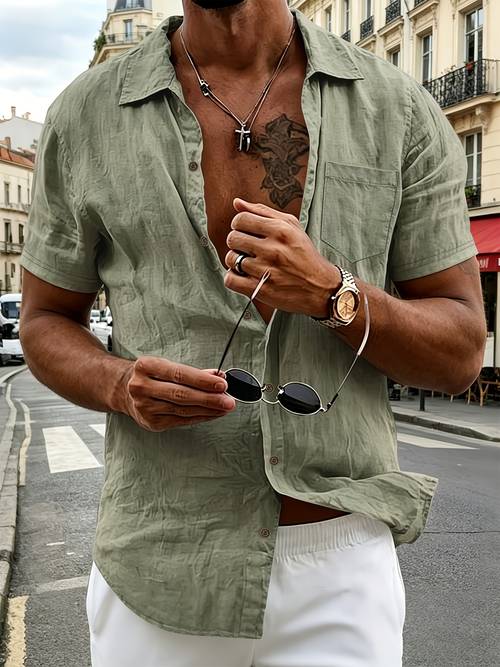 item picture mens henley shirt linen short sleeves comfortable and breathable fabric suitable for outdoor sports and vacation lightweight and breathable regular fit suitable for beach hiking evening wear and style