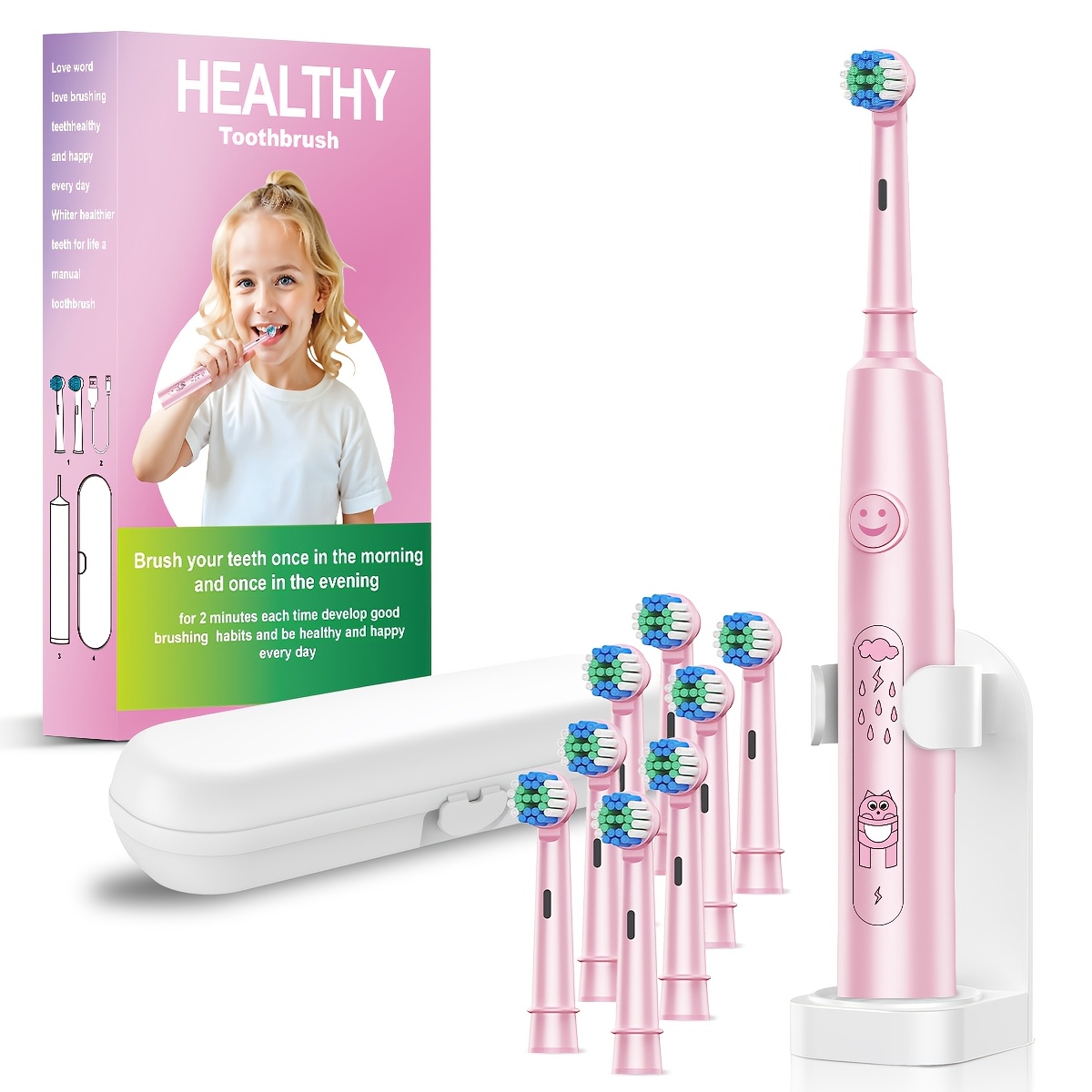 Smart Kids Electric Toothbrush with Automatic Rotation & Smart Brush Head - - Waterproof 's Dental Care System, 2-Min Timer, Cute Pink/Blue/Purple Toothbrush for Boys & Girls (Type-C, & Oral Hygiene, Teeth Cleaning Tools, Brush Teeth, Teeth Brush, Childs Toothbrush, Oscillating Toothbrush, Boys Toothbrush, Brushing Teeth, Childrens Toothbrush, Toothbrush Timer, Tootbrush, Toothbrush For Men, Interactive Tooth Brush, Tooth Brushes, Teeth Brushing Timer, Girls Toiletries, Teeth