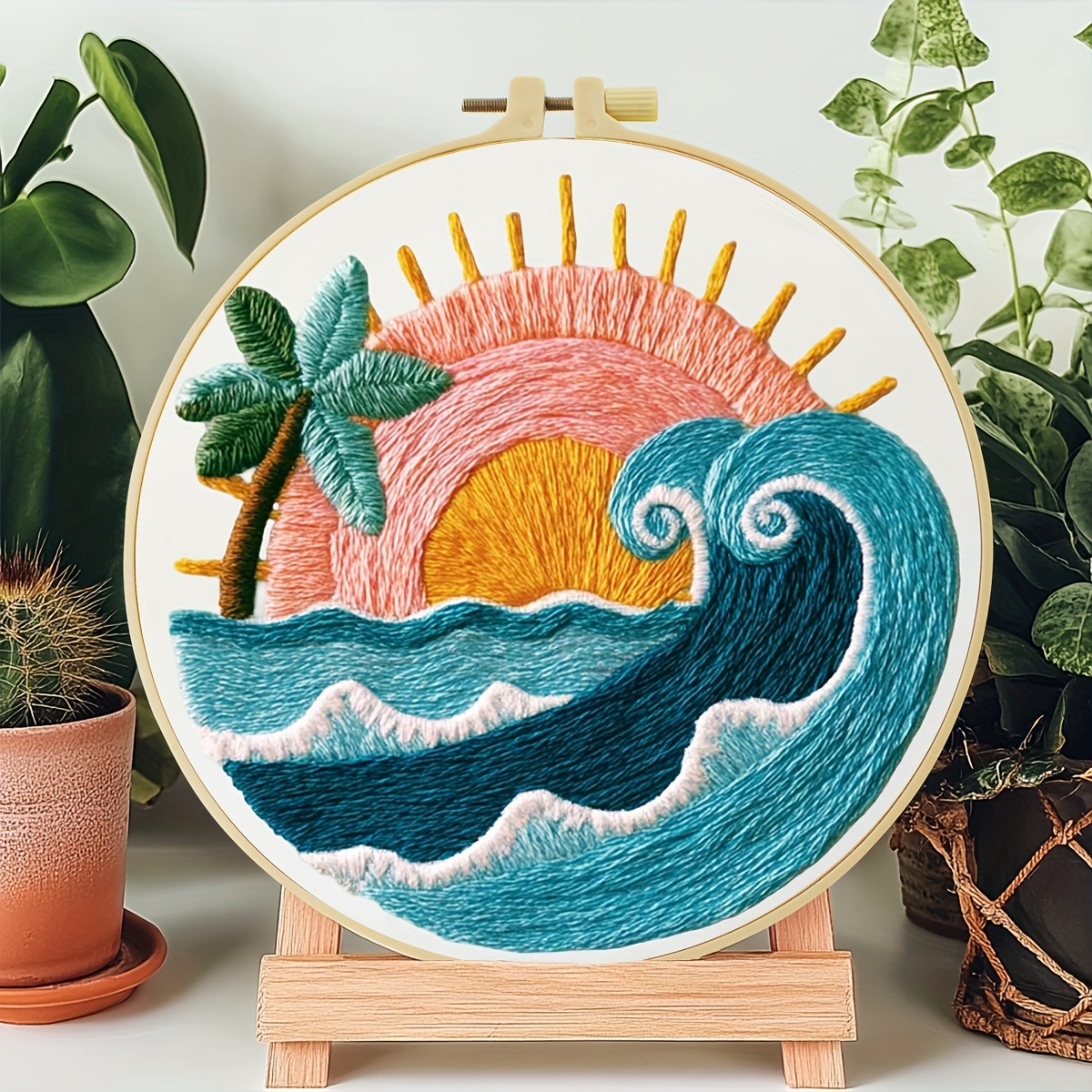 TEMU Embroidery Kit, 20x20cm/7.9x7.9 Inches, Featuring A Wave Pattern, Handmade Embroidery Set Suitable For Adult Beginners, Includes Embroidery