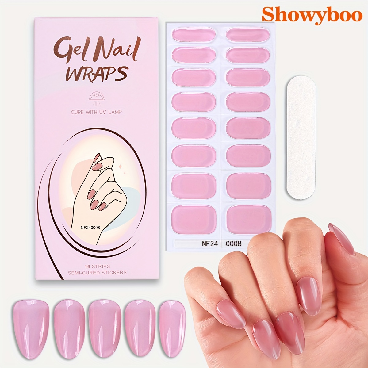 

Semi-cured Gel Nail Strips, 16pcs Pink Solid Color Full Wraps With Nail File, Salon Quality, Uv Lamp Required, Perfect For Women & Girls Daily Use - Includes 1 Nail File