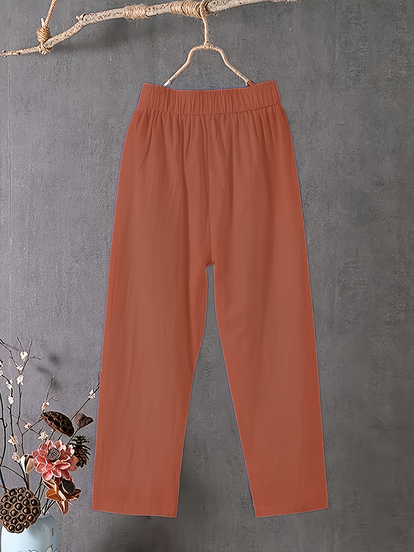 Women's Plus Size Lightweight Straight-Leg Pants - Casual White Harem Style, Elastic Waistband, Polyester, Machine Washable for Spring/Summer/Fall