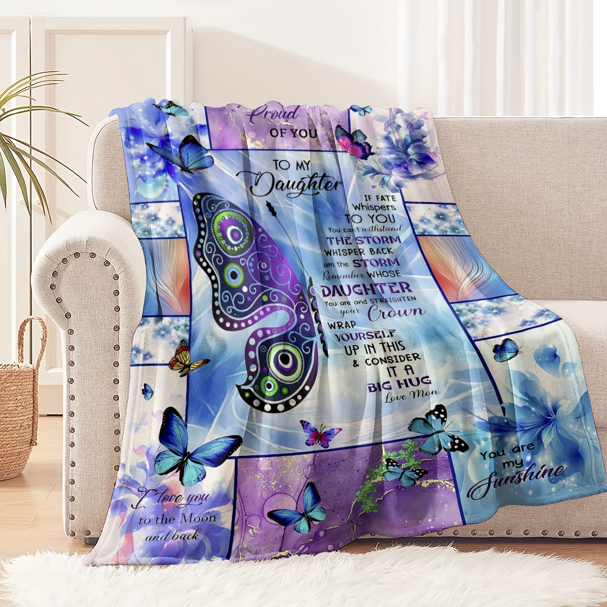 Striped Butterfly Print Blanket
