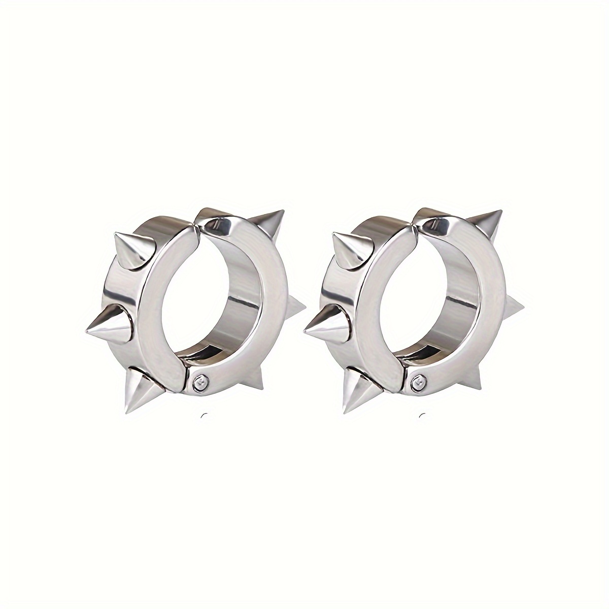 TEMU 2 piezas Hombres Mujeres Joyería 316 316 316 316 Acero Inoxidable Clip Aretes Aro Púa Punk Aretes Huggie Sin Perforación