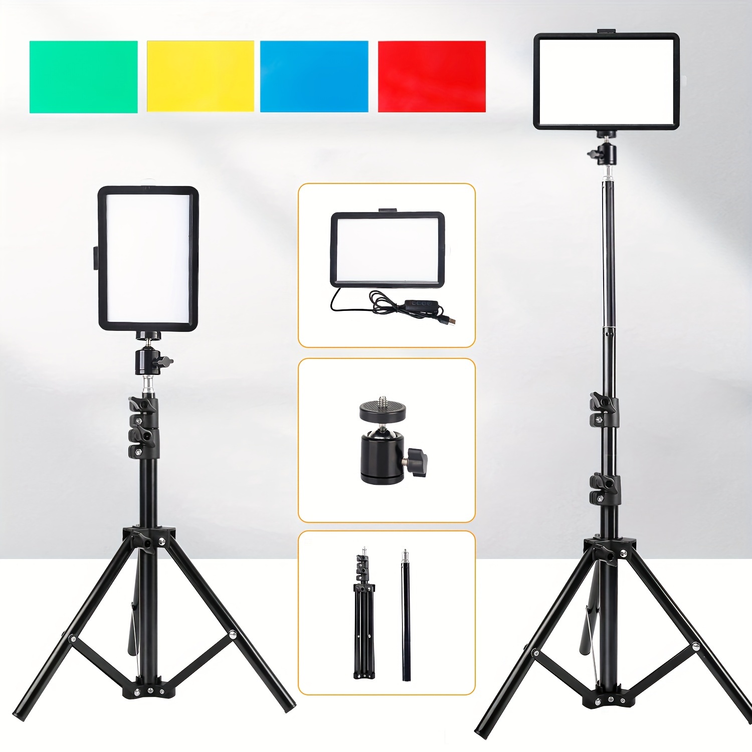 8-Inch Dimmable LED Photography Lighting Kit, 5600K USB Video Studio  Streaming Lights with 58-Inch Adjustable Tripod Stand and Color Filters for  Table