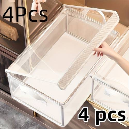 item picture 4pcs large clear pvc storage boxes with lids foldable collapsible dustproof clothes organizers for home dorm closet stackable space saving storage bins for clothes blankets accessories closet organization closet organizers and storage
