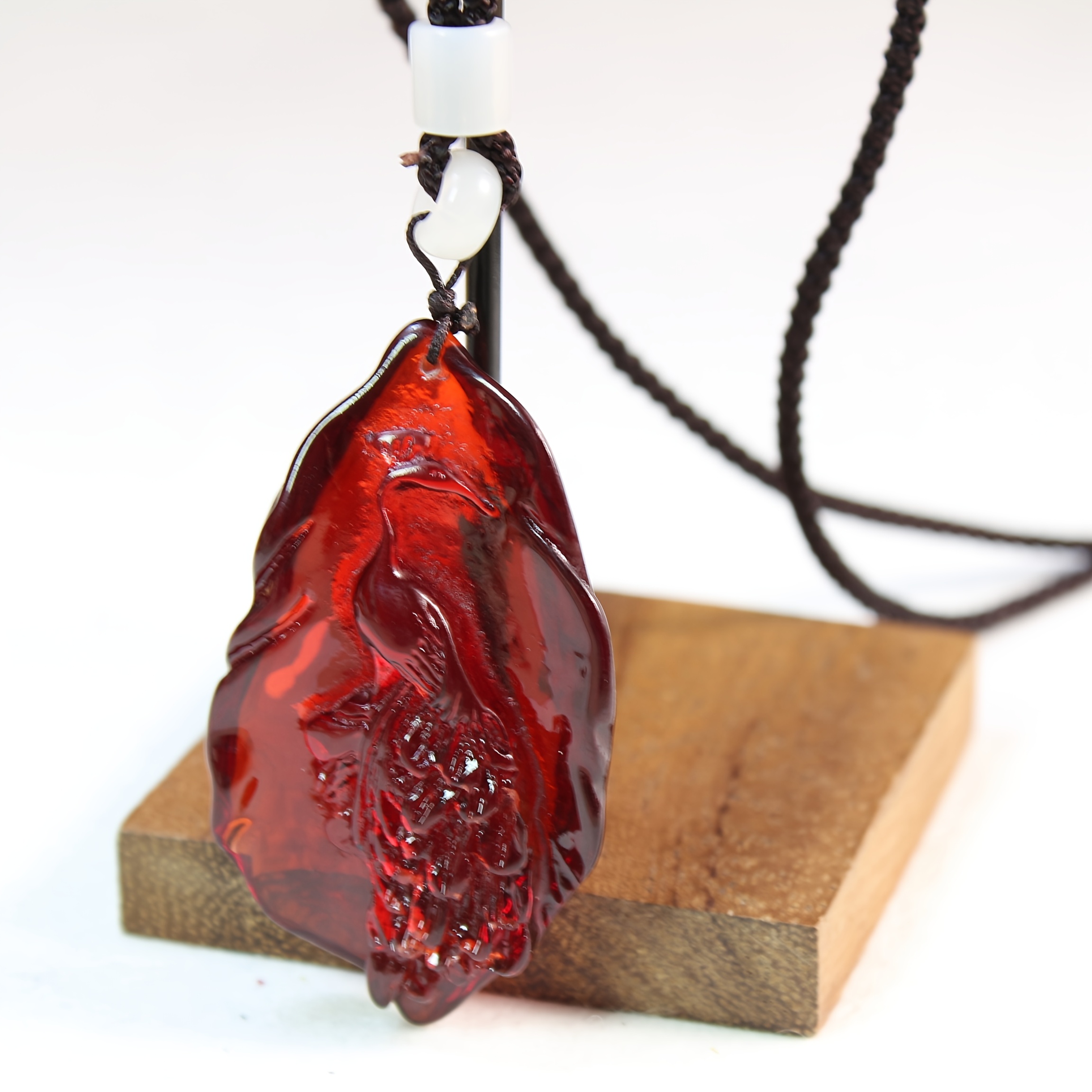 Image of 1pc Amber Beeswax Phoenix Pendant Couple, Fashionable, Easy, Gift, Blood Amber