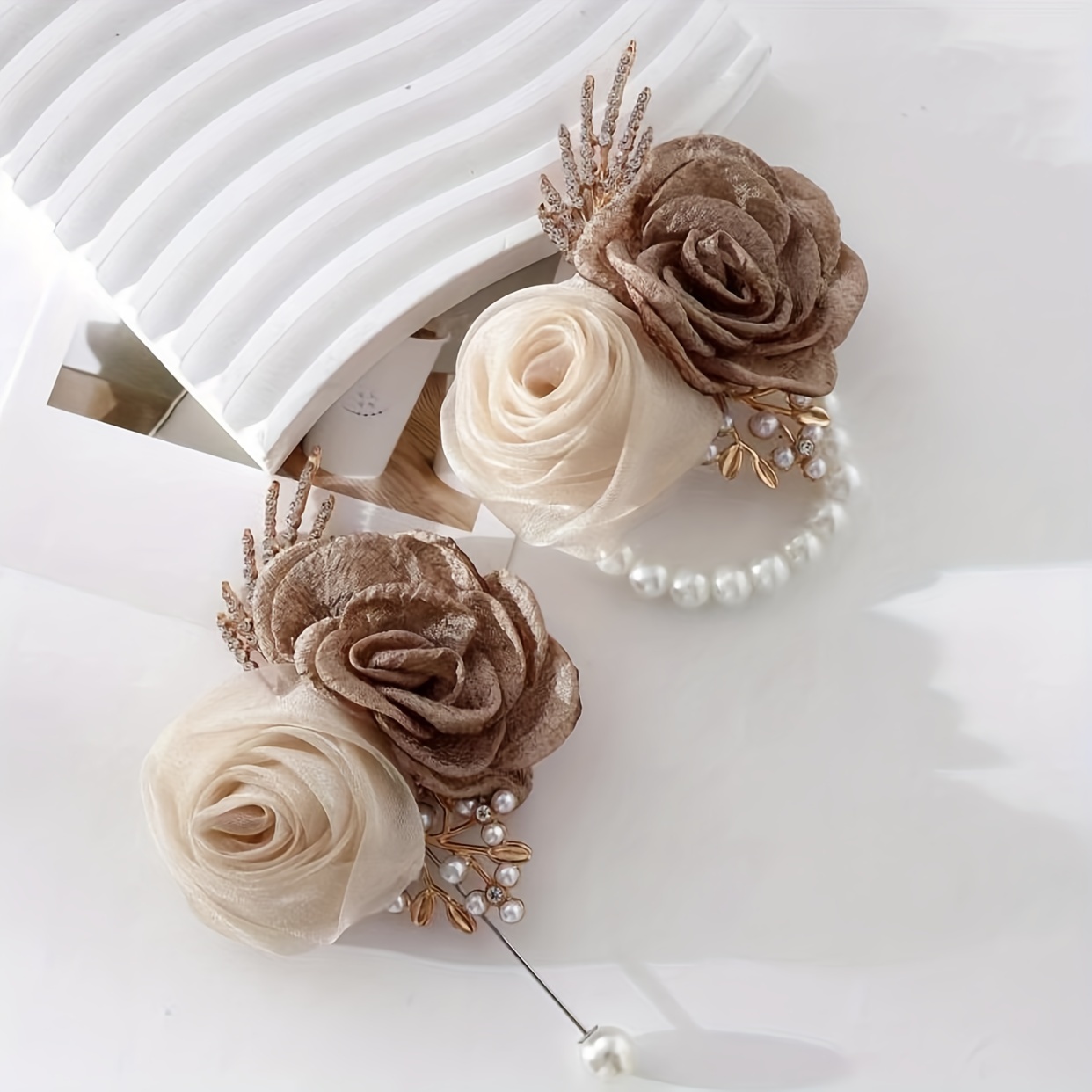 

Bridal Wrist Corsage & Brooch Set - Wedding Accessories, Unwashable & , For Bridesmaids