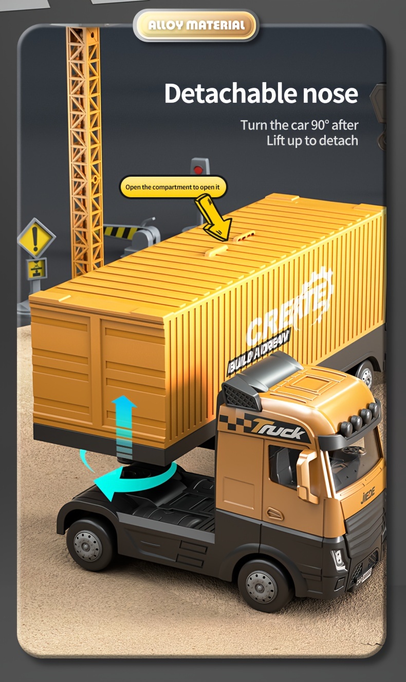 alloy simulation model construction site vehicle toy container including launch track including container truck tower crane 6 small cars tractor excavator bulldozer roller forklift mixer etc no electricity certificate complete truck building block building block building set truck model toy trailer truck toy for boy alloy car and trailer low bed trailer toy construction vehicle toy mini excavator toy Product details 6