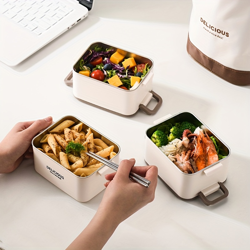 1pc Stainless Steel Square Compartmented Multi-Layer Lunch Box - Large Capacity Lunch Box with Cutlery, 1/2/3 Layers, Suitable for Adults, Office Workers in School, Canteen, School Dormitory, for Camping Picnic And Beach, Home Kitchen Supplies