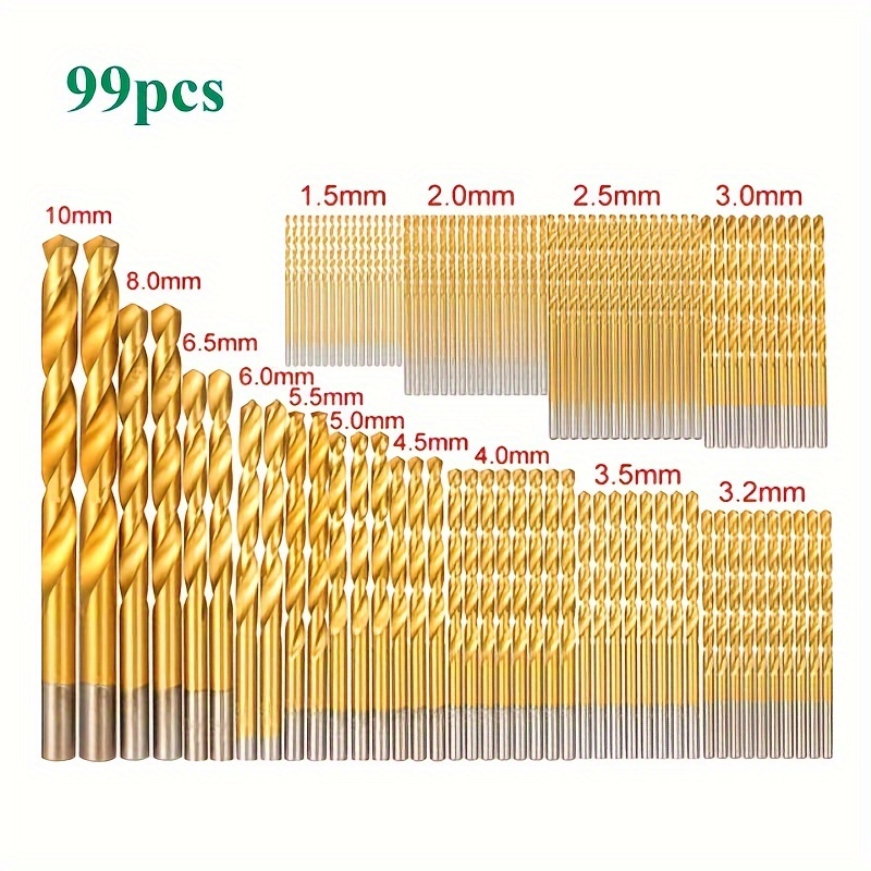 

99pcs Titanium-coated - Set 135° Tip - Metal & Wood Cutting For Steel, Aluminum, Copper Storage