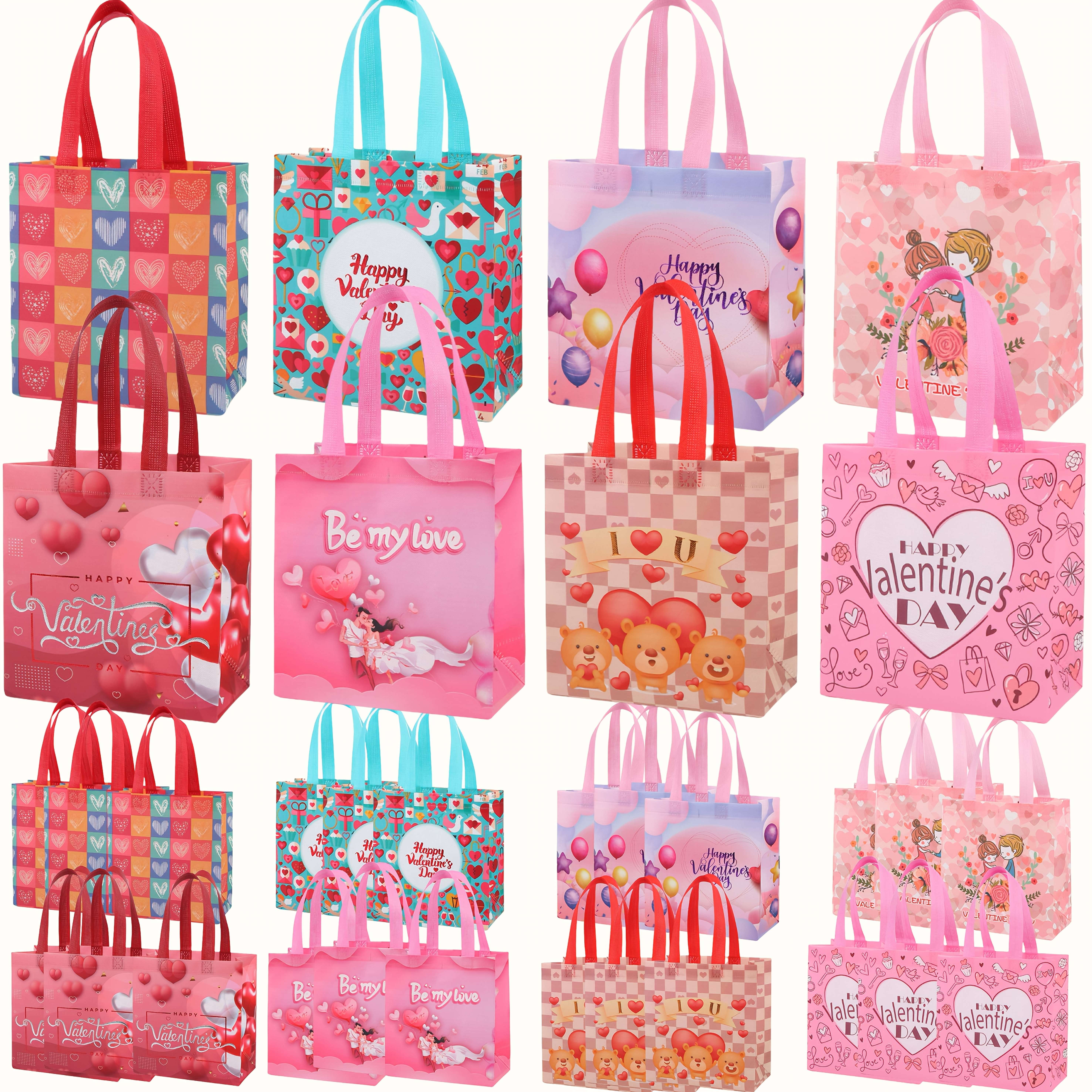 

24pcs Valentine's Day Gift Bags With Handles - Non-woven Tote Bags, Heart Designs, Ideal For Anniversary & Valentine's Celebrations, Featuring Love-themed , Valentines Decorations